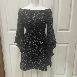 Showpo Mini Black Off The Shoulder Polka Dot Dress